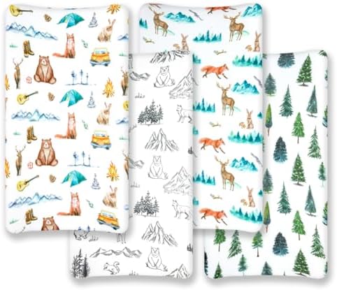 4 Pack Changing Pad Covers Woodland Forest Animals Wood Neutral Unisex Fitted - Image 2