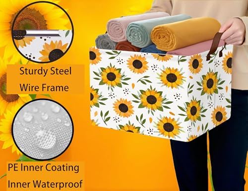 Sunflower Empty Gift Storage Basket Collapsible Canvas Baby Toy Bin Decor - Image 3