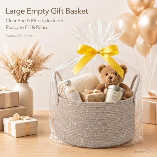 Big Gift Basket Empty Kit, Large Woven Rope Storage Basket - Image 3