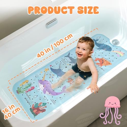 Baby Bath Mat for Kids Toddler 40" x 16" Soft PVC Kids Bathtub Mat - Image 4