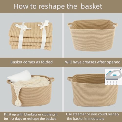XUANGUO Large Rectangle Woven Jute Rope Storage Basket 22"x17"x12" - Image 7
