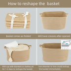 XUANGUO Large Rectangle Woven Jute Rope Storage Basket 22"x17"x12" - Image 7