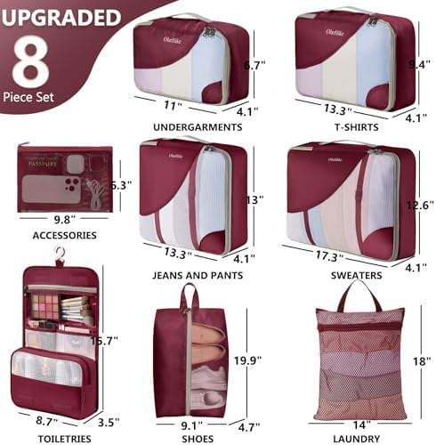 OlarHike 8 Set Packing Cubes for Travel, Gifts for Women Mom, Anti-Tearing - Image 2