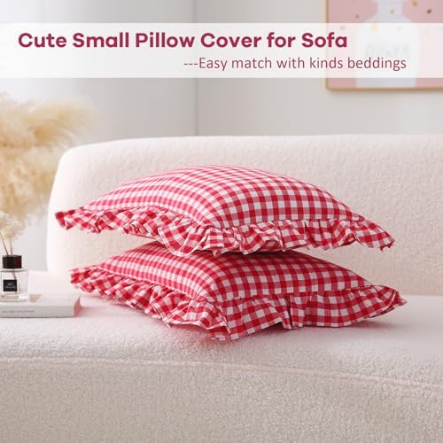 2 Pack Red Gingham Lumbar Throw Pillow Shams 12''x20'' - Image 3