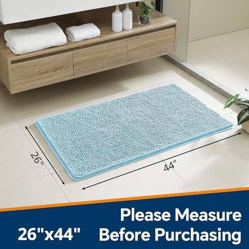 Chenille Bathroom Rug 26"x44" Baby Blue, Non-Slip Plush Bath Mat - Image 2