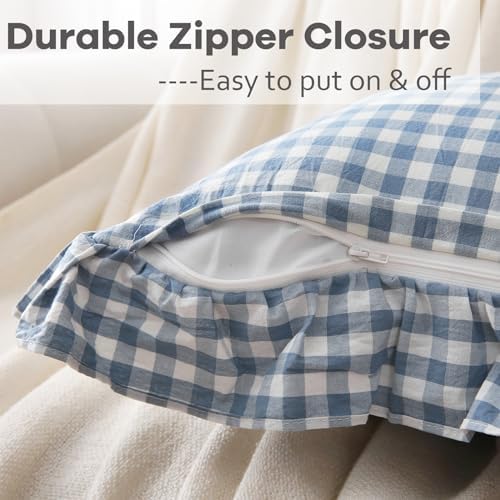 2 Pack Dust Blue Gingham Ruffle Throw Pillow Covers 18''x18'' - Image 4
