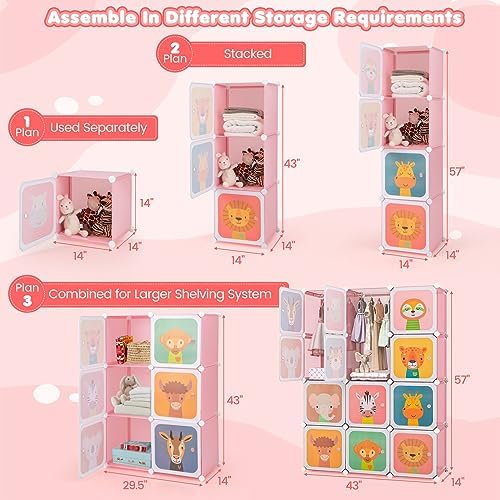 Costzon Kids Closet, Cartoon DIY Modular Dresser Storage Organizer - Image 3