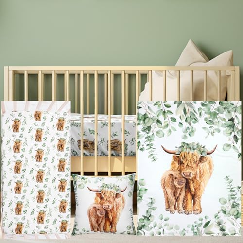 HunnmingRe Highland Cow Baby Crib Bedding Set by HunnmingRe