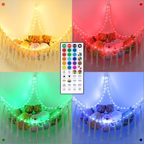 Stuffed Animal Hammock 75LEDs, 20 Colors Warm White 55in Extra Large Storage - Image 2