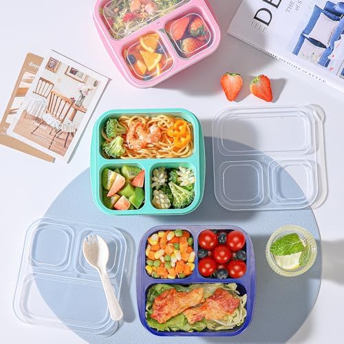 TOUWMX Bento Box For Kids, 4 Pack 3 Compartments Lunchable Meal Prep Containers - Image 6
