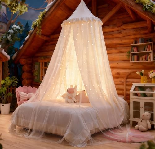 Princess Bed Canopy for Girls, Double Layer Canopy Fits Twin/Full Bed by Eimilaly