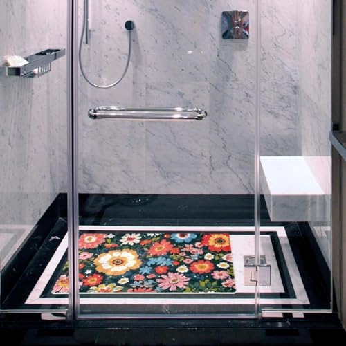 Shower Mat Non Slip 26.8 x 15.1 Inches, Colorful Flower Bathtub Mat Shower - Image 6