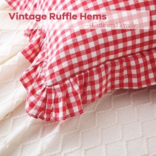 2 Pack Red White Gingham Ruffle Throw Pillow Covers 22''x22'' - Image 5