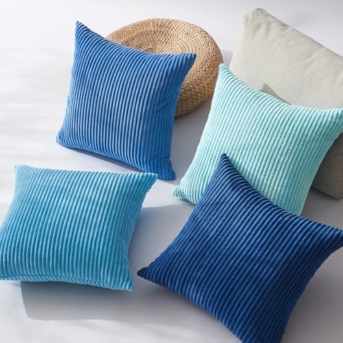 Topfinel Decorative Throw Pillow Covers Aque Teal Blue Series, Summer Corduroy - Image 3