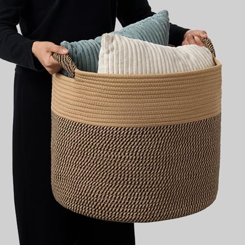 Blanket Basket for Living Room, Woven Rope Storage Basket - Image 3