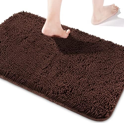 Yeaban Chenille Brown Bathroom Rug 17"x24", Non-Slip Rubber Backing by Yeaban