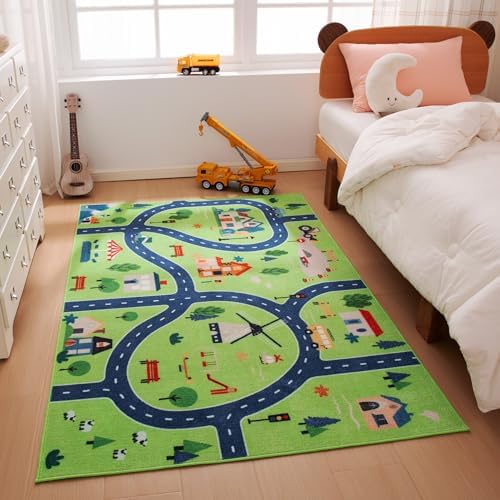 Amazon Basics Kids Washable Area Rug, Printed Carpet Play Mat by AmazonBasics