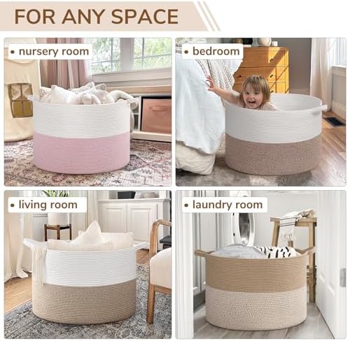 INDRESSME 115L Extra Large Woven Rope Blanket Basket Living Room LightBrown - Image 4