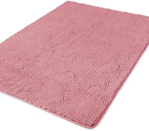 Yeaban Chenille Rose Dawn Bathroom Rug 40"x60", Non-Slip Rubber Backing by Yeaban