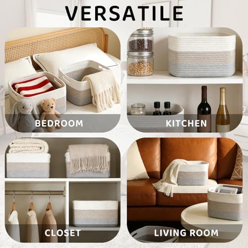4 Pack Storage Baskets for Organizing, and Clothes, Cotton Rope Basket for - Image 3