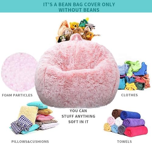 Fluffy Stuffed Animal Storage Bean Bag Chair Cover, Faux Fur Comfy Bean Bag - Image 3