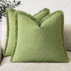 Foindtower Decorative Linen Fringe Throw Pillow Covers 26×26 Lush Green by Foindtower