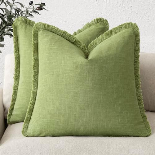 Foindtower Decorative Linen Fringe Throw Pillow Covers 26×26 Lush Green by Foindtower