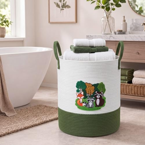 LemonRoad Woodland Animals Laundry Hamper Large Cotton Rope Storage Basket - Image 4