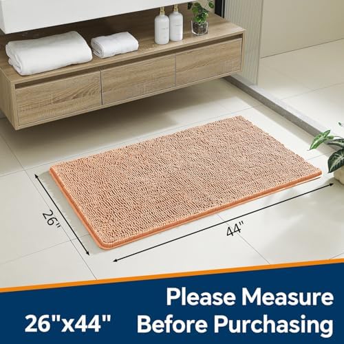 Chenille Bathroom Rug 26"x44" Peach, Non-Slip Plush Bath Mat - Image 2