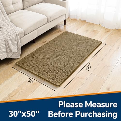 Chenille Bathroom Rug 30"x50" Tan, Large Plush Bath Mat - Image 2