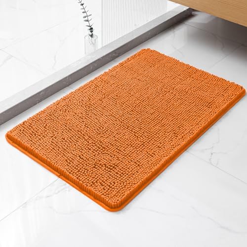 Chenille Bathroom Rug 20"x32" Orange, Non-Slip Plush Bath Mat by Kildoss