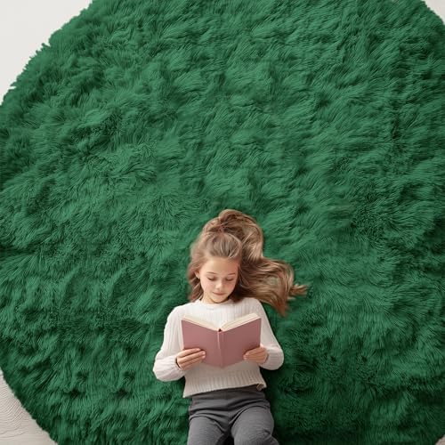 OLANLY Dark Green Round Rugs for Bedroom by OLANLY