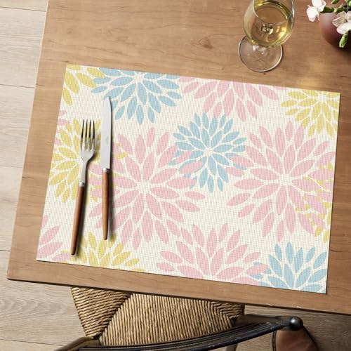 Artoid Mode Floral Vinyl Plastic Placemats Set of 4, 12x18 Inch Washable - Image 2