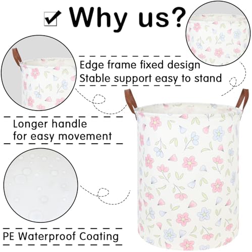 Flower Patter Laundry Hamper, Girls Laundry Basket, Waterproof foldable kid's - Image 6