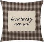 How Lucky are We Brown Gingham Pillow Cover 18x18, Trendy Minimalist Home Decor by Unknown