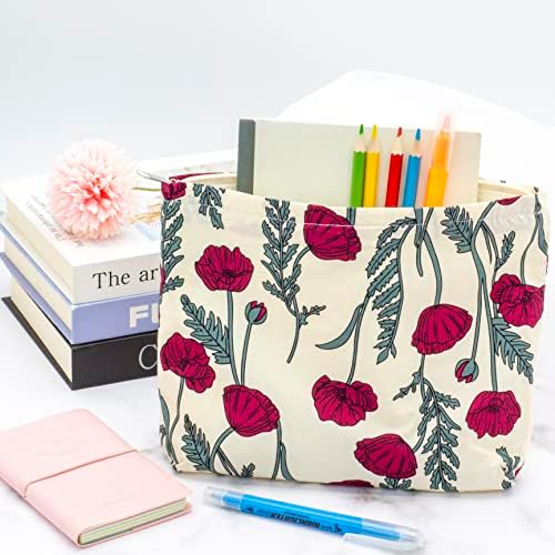 Flat Makeup Bag for Women, Zipper Cosmetic Pouch for Purse, Poppy Beige - Image 2