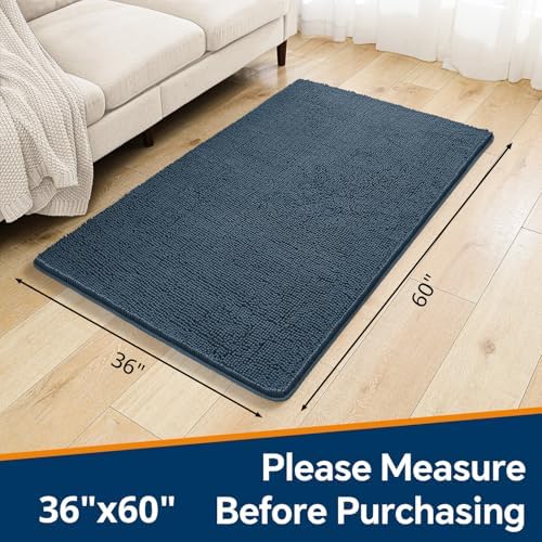 Chenille Bathroom Rug 36"x60" Blue, Large Plush Bath Mat - Image 2