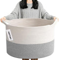 90L Extra Large Blanket Basket, Woven Rope Laundry Basket-White&Grey by HZFTJOY