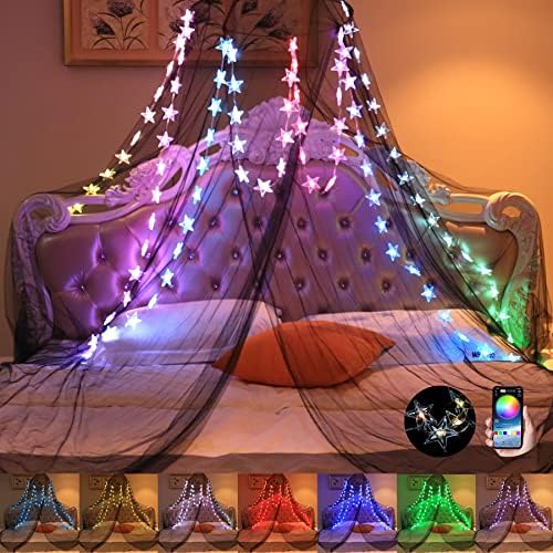 Comtelek Bed Canopy with Lights, Canopy Bed Curtain with RGB Music Sync Color by Comtelek