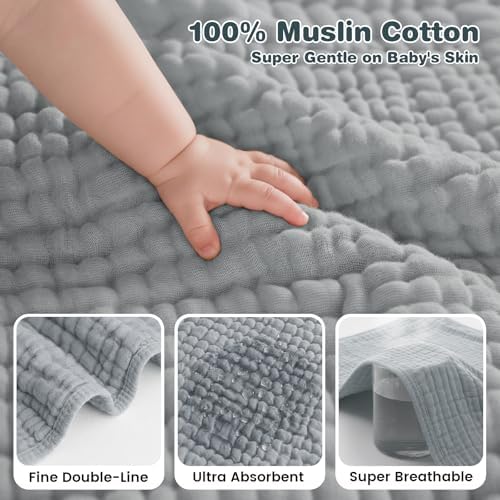 Muslin Hooded Baby Towels 2 Pack, 100% Cotton Baby Bath Towels - Image 3