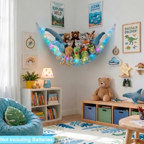 Stuffed Animals Hammock with LED Light Toy Net Room Decor Corner Storage - Image 5