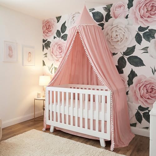 LOAOL Bed Canopy with Pom Pom Kids Reading Nook Hanging Tent - Image 3