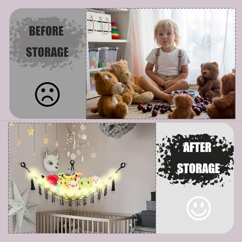CERETIA Stuffed Animal Hammock Corner Plushie Net Storage, 2 Packs Black - Image 4