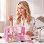 Sanwuta 6 Pcs Seersucker Snacks Bag Chenille Letter Clear Makeup Bag - Image 5