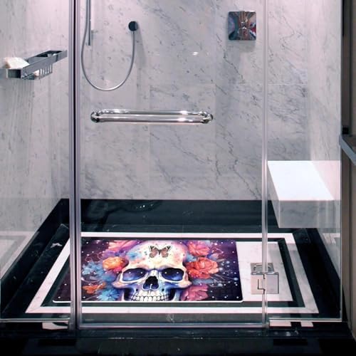 Shower Mat Non Slip 26.8 x 15.1 Inches, Galaxy Skull Florals Bathtub Mat Shower - Image 6