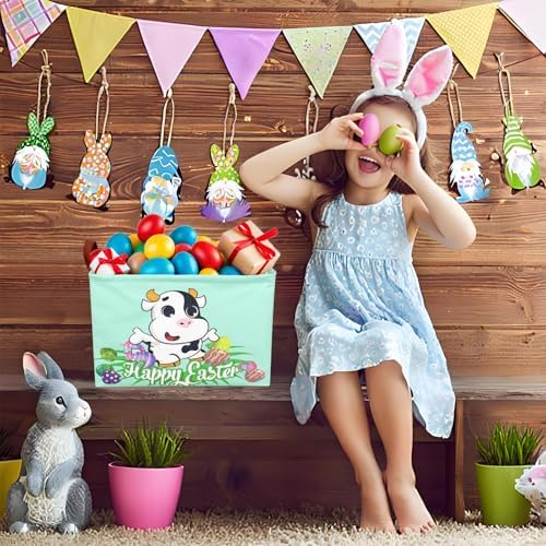 Cow Easter Basket for Kid Large Empty Baby Rectangular Cute Easter Gift Storage - Image 3