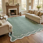GarveeHome 5x7 Scalloped Area Rug Sage Green Washable Living Room Rug by GarveeHome