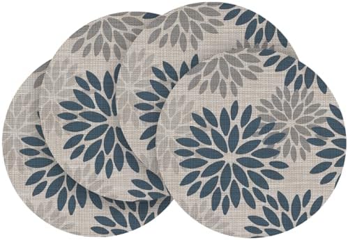 Artoid Mode Navy Dahlia Plastic Round Placemats Set of 4, 14 Inch Seasonal by ArtoidMode
