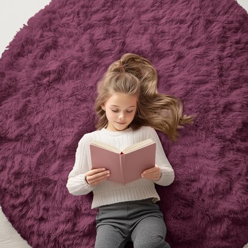 OLANLY Burgundy Round Rugs for Bedroom by OLANLY