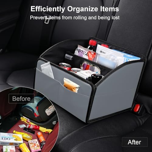 Car Storage Organizer, Leather Front & Back Seat Caddy Gray - Image 5